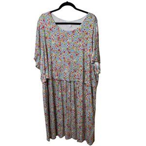 J. Jill Blue Floral Spring Garden Layered Dress Women's 4X Pockets Casual